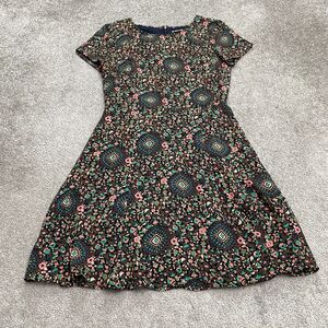 J.Crew Flutter Floral Midi A-Line Dress Womens 2 Navy Blue Multi Lined Casual
